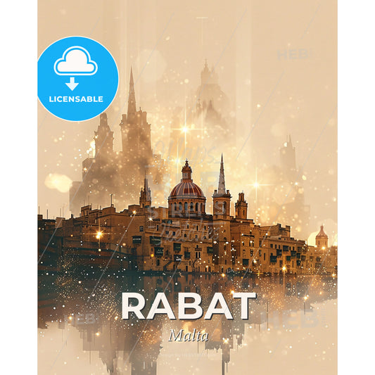 Rabat Skyline Icons Silhouette Paper Design - A city with many towers and a reflection of the water - Square format print template