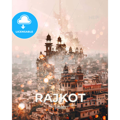 Rajkot India Double Exposure Art Composite Skyline - A city with many buildings - Square format print template