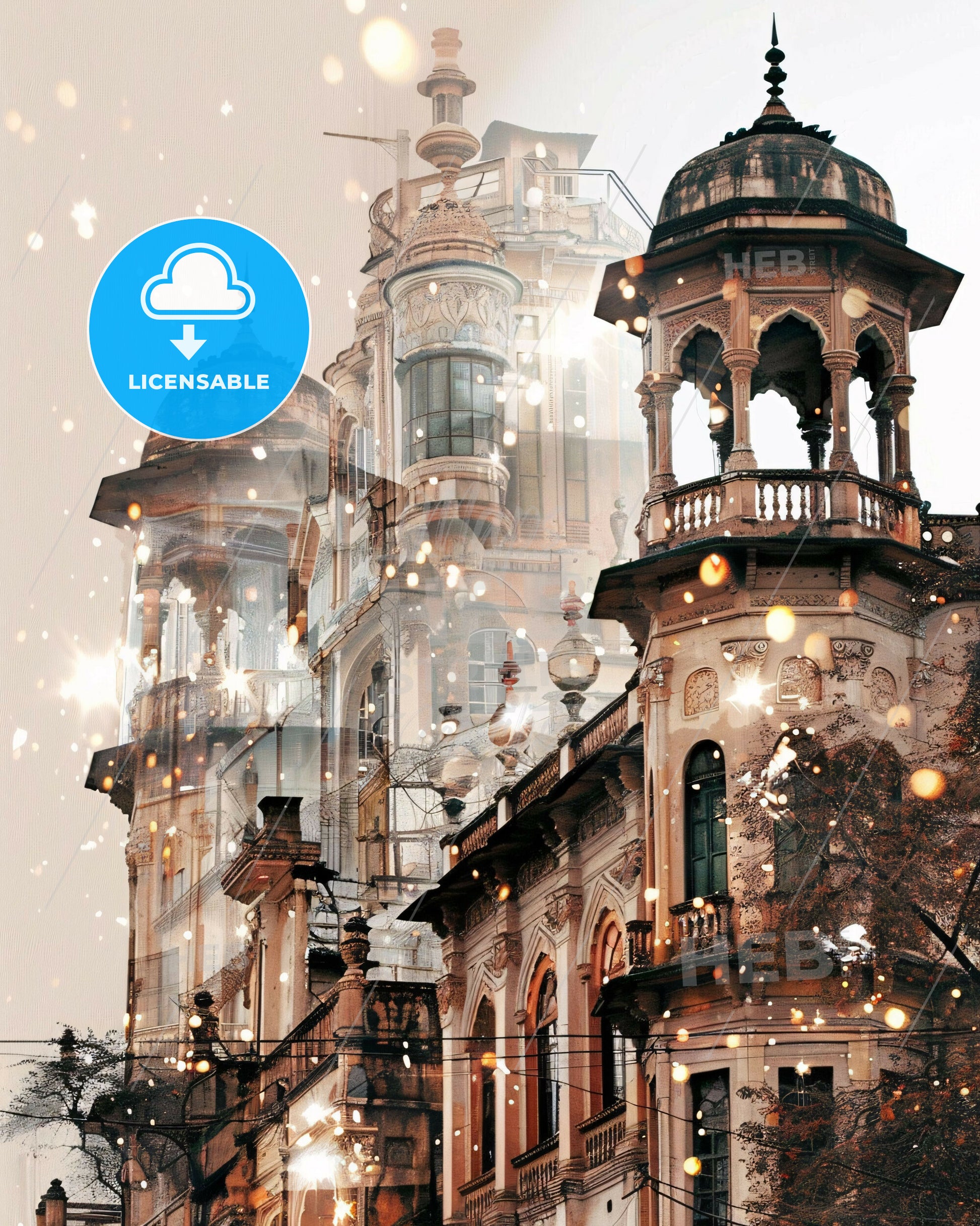 Rajkot: Vibrant Cityscape Silhouette with Sparkle - A building with a tower