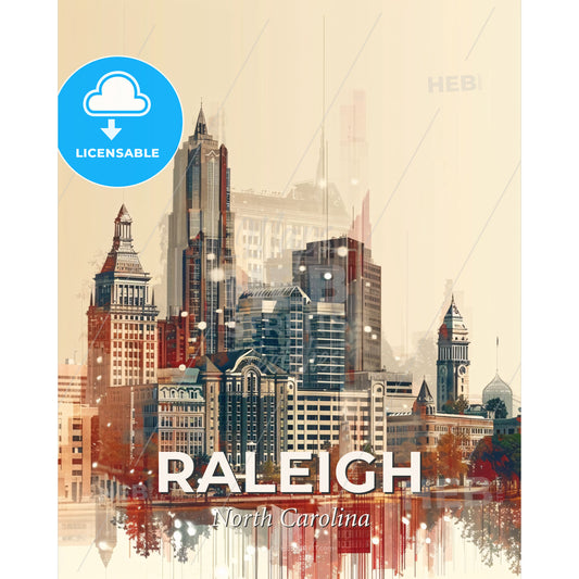 Raleigh's Skyline: Double Exposure Art - A city skyline with many tall buildings - Square format print template