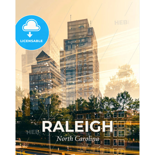 Raleigh City Skyline Poster: Local Charm, Modern Spark - A city skyline with trees and buildings - Square format print template