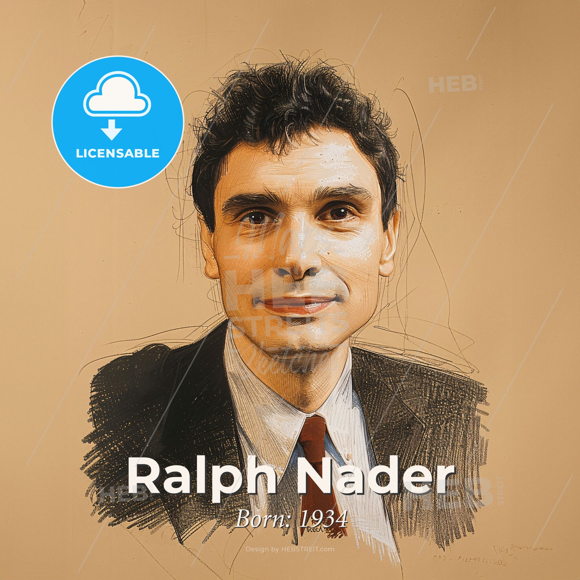 Ralph Nader, Born: 1934, American political activist and author - A Man In A Suit And Tie Print Template
