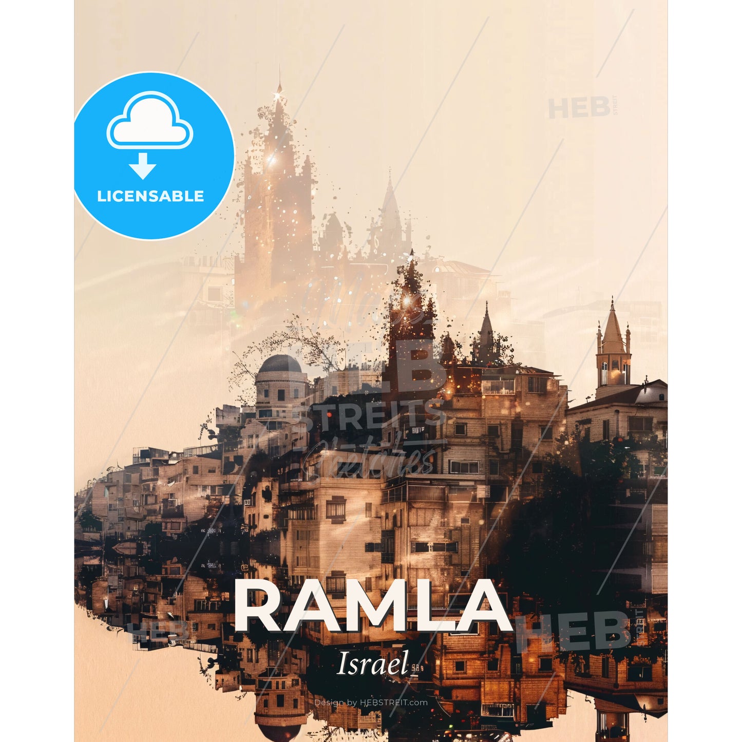 Ramla's Architecture in Intriguing Light and Shadow - A city with a castle in the background - Square format print template