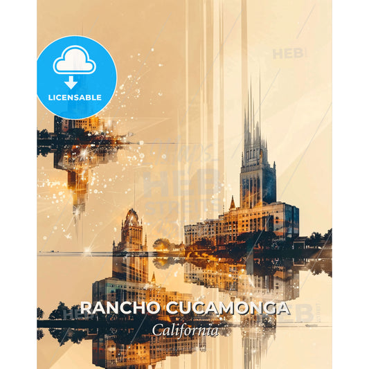 Rancho Cucamonga Skyline Cityscape Poster Art - A city skyline with many towers - Square format print template