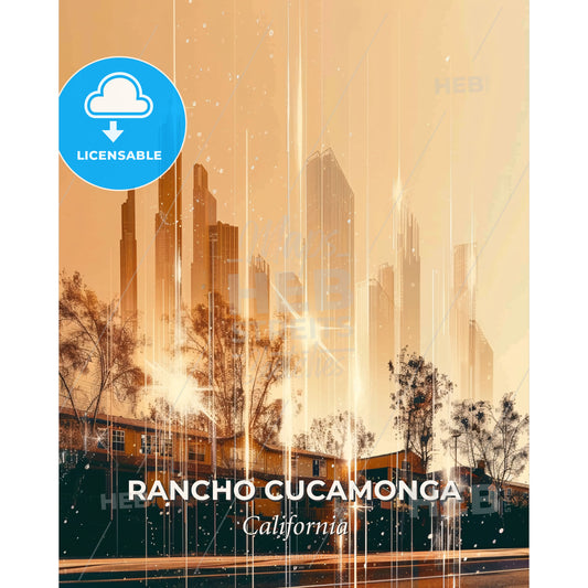 Rancho Cucamonga Skyline Poster Art - A city skyline with trees and buildings - Square format print template
