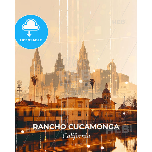 Rancho Cucamonga Double Exposure Artwork - A city with a large building - Square format print template
