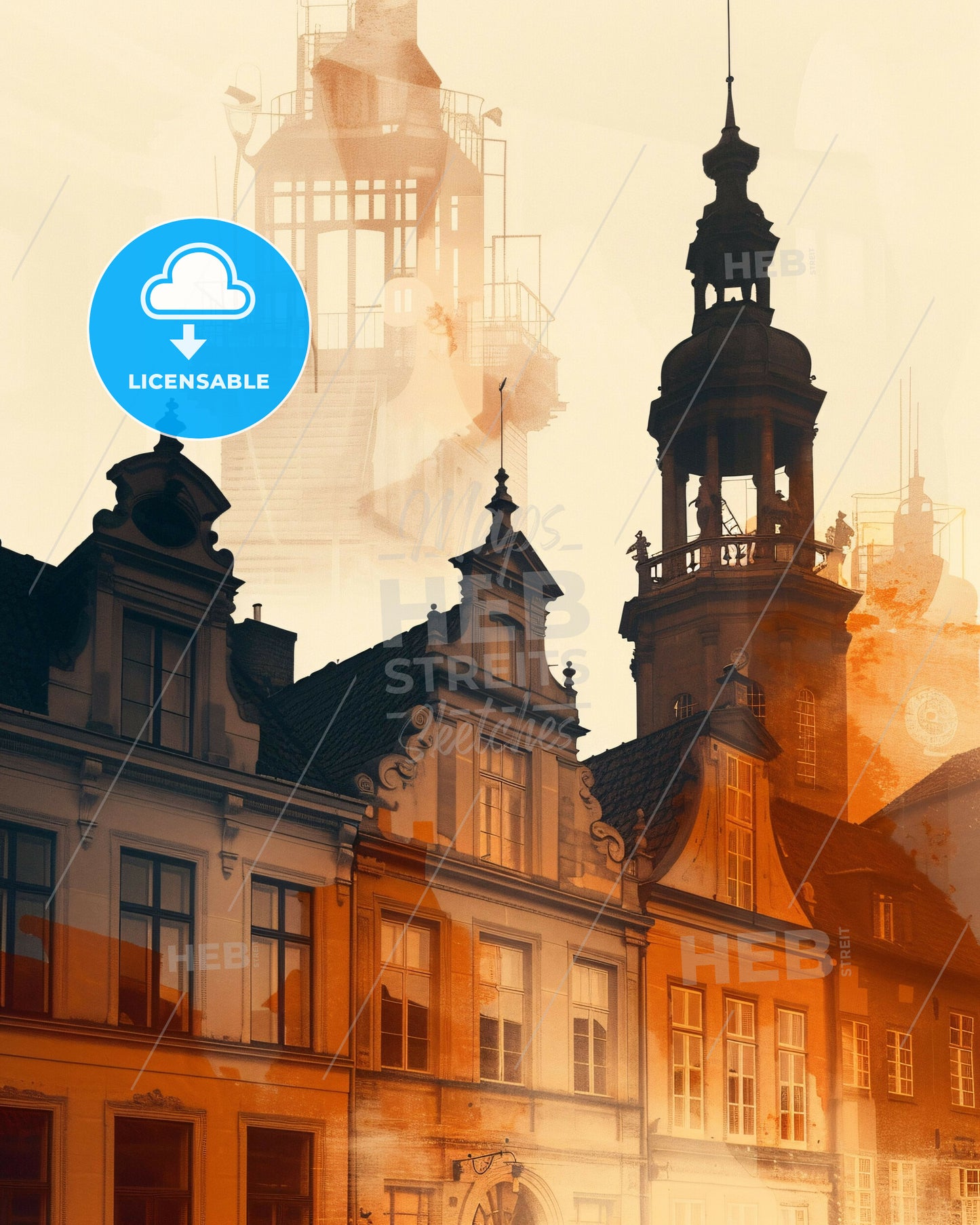 Randers Skyline Photographic Art Deco Poster - A building with towers and a tower in the background