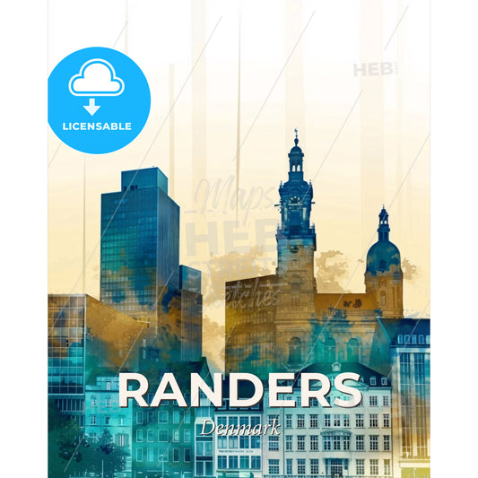 Randers City Skyline Poster Art - A city skyline with many buildings - Square format print template