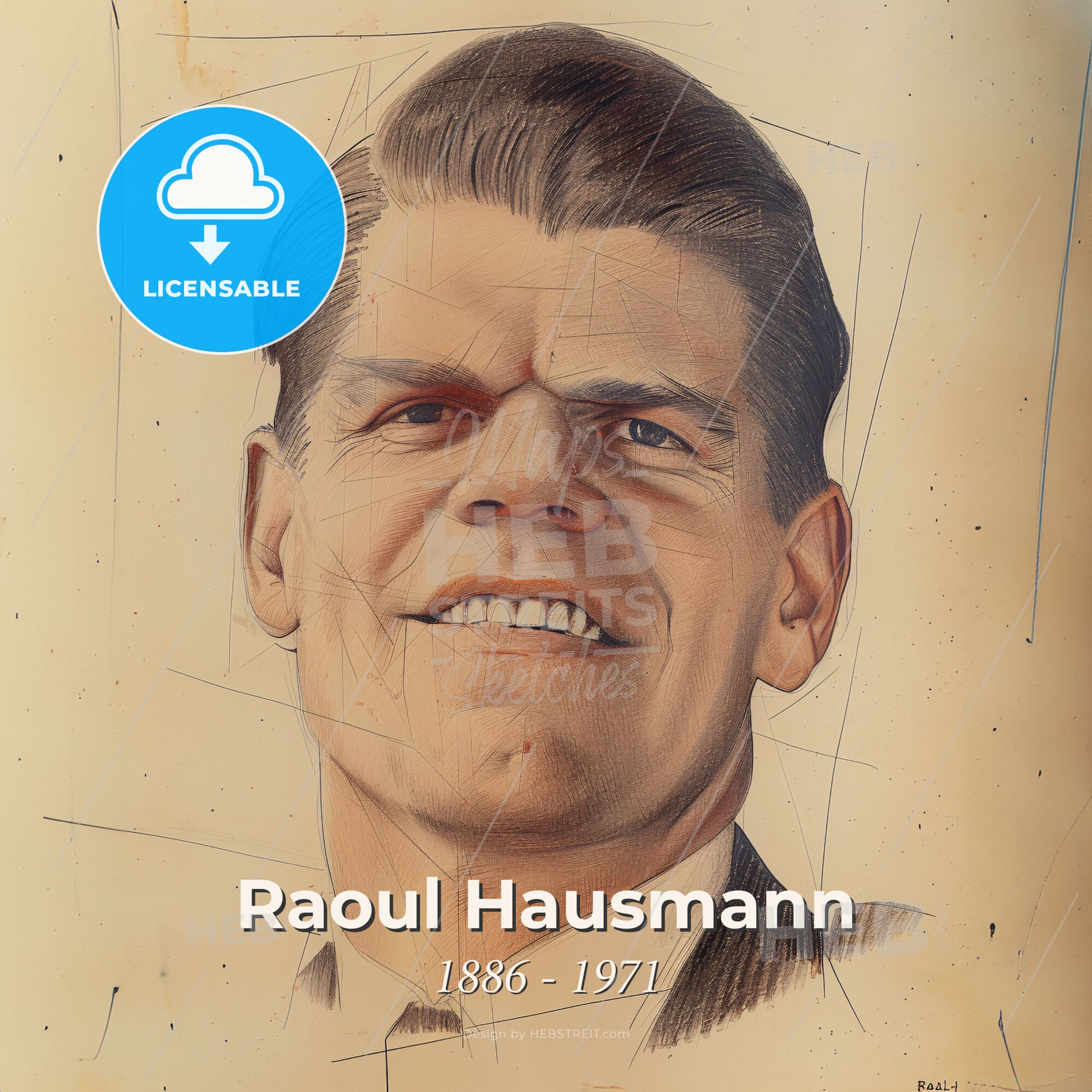 Raoul Hausmann, 1886 - 1971, Austrian artist - A Drawing Of A Man Smiling Print Template