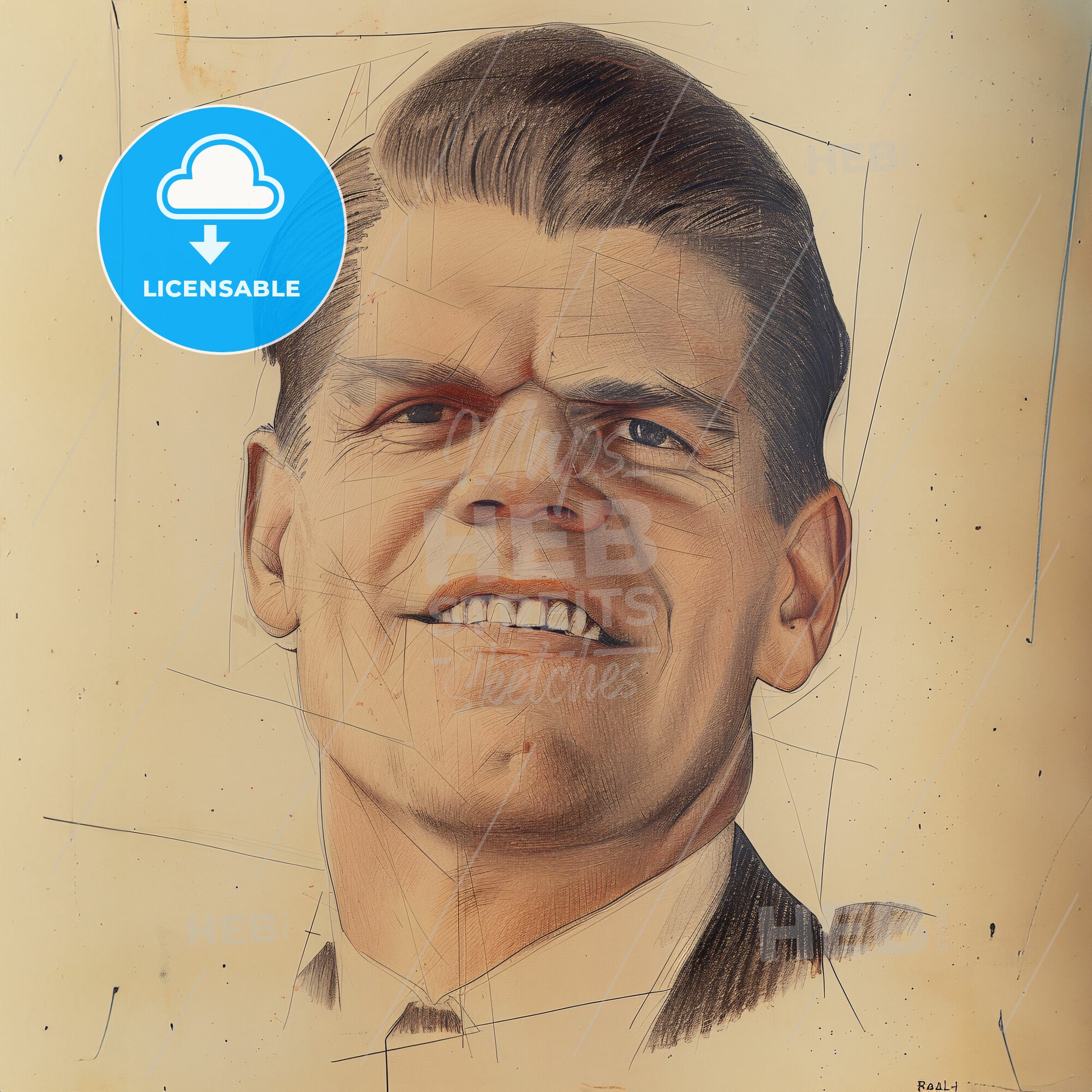 Raoul Hausmann, 1886 - 1971, Austrian artist - A Drawing Of A Man Smiling