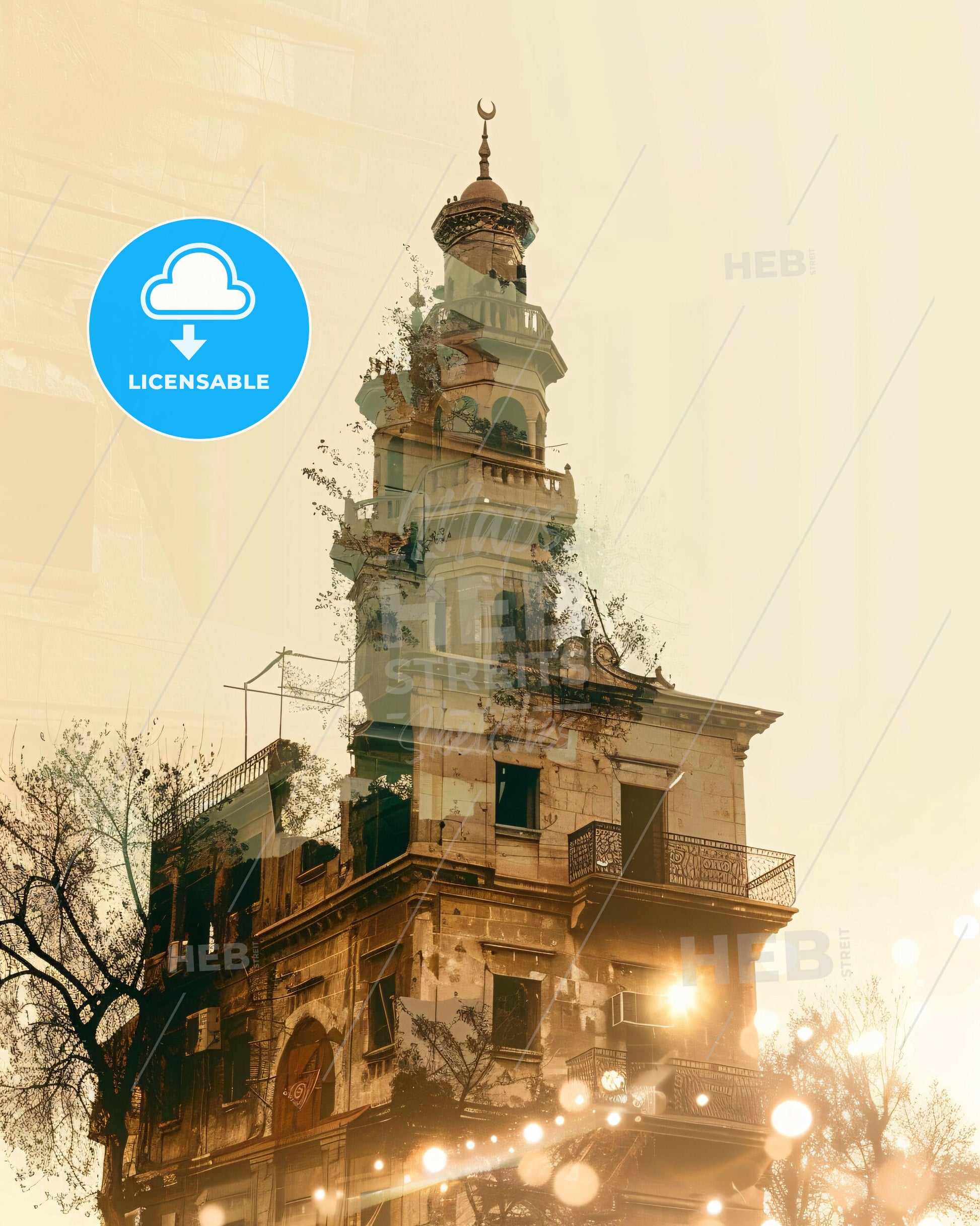 Raqqa City Skyline Iconic Art Double Exposure - A building with a tower