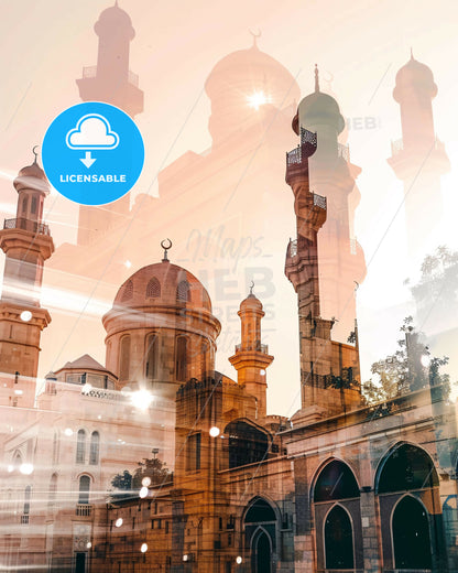 Ras al-Khaimah City Skyline Poster - A large building with towers and a moon on top