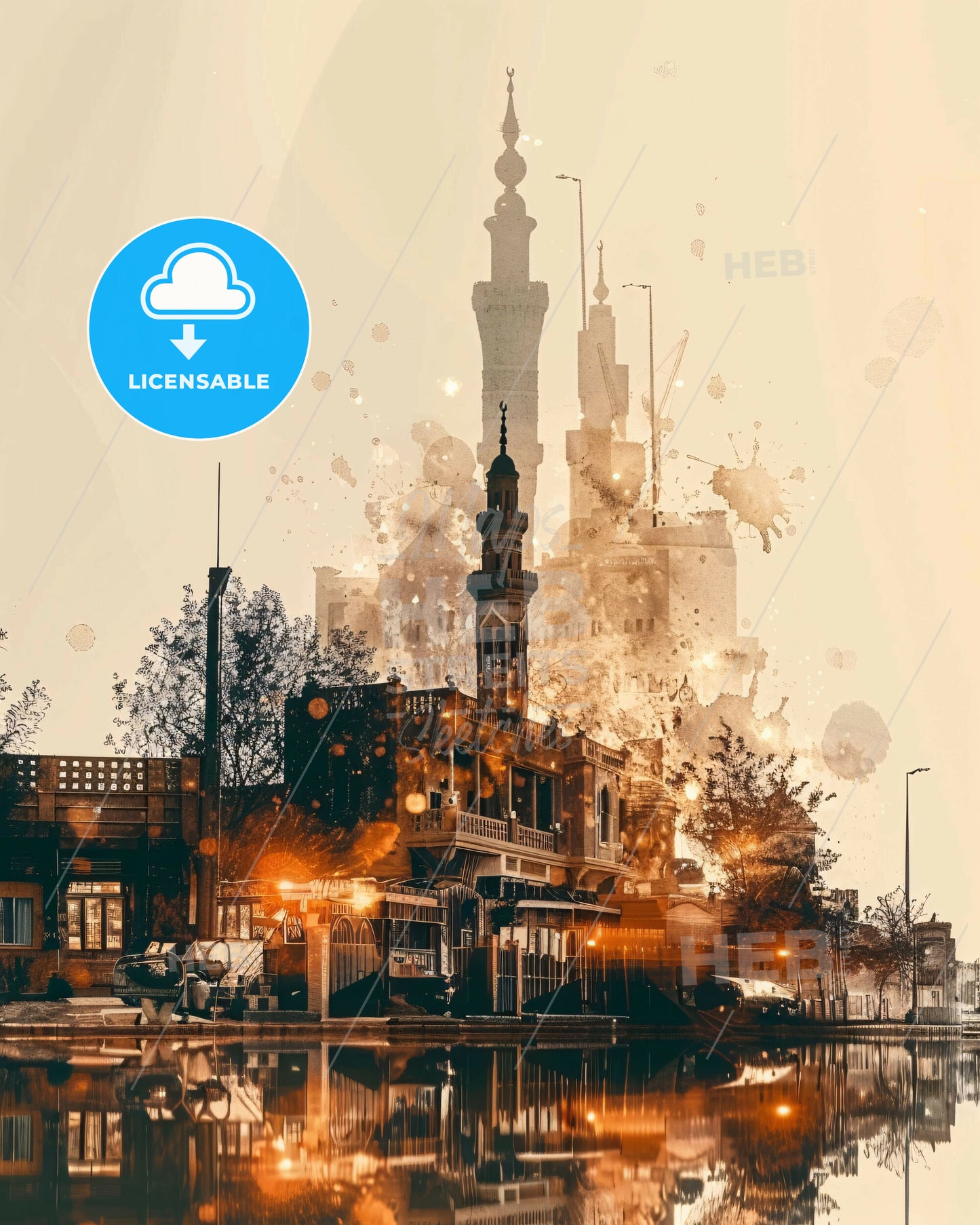 Ras al-Khaimah City Art Skyline Poster - A building next to a body of water