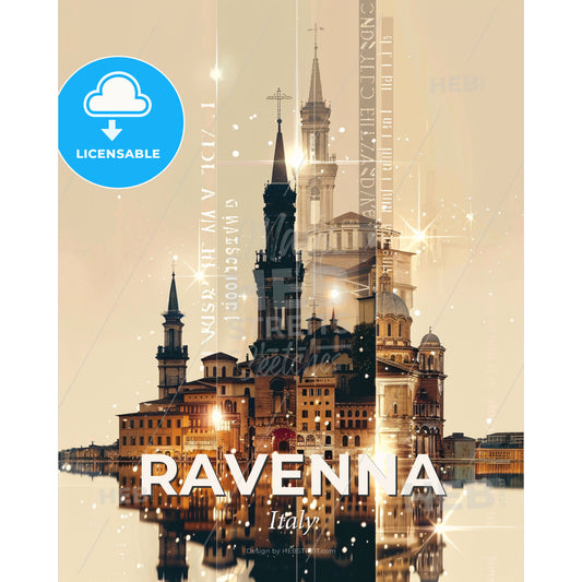 Ravenna Italy Skyline Art Poster - A city with many towers and a body of water - Square format print template