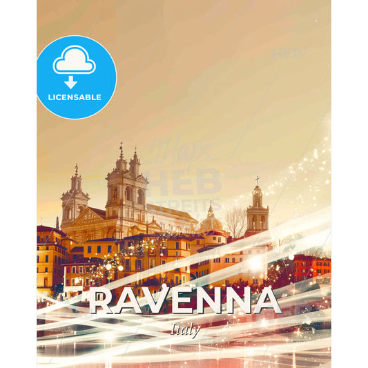 Ravennas Art Deco Architectural Skyline Cityscape Collage - A city with lights and buildings - Square format print template