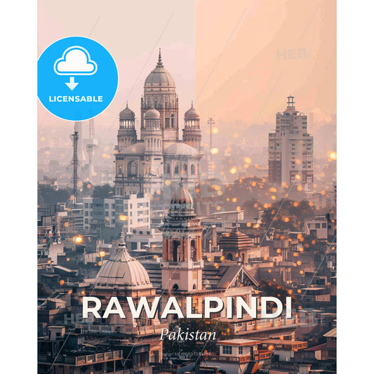 Rawalpindi Architecture Skyline on Beige - A city with many buildings - Square format print template
