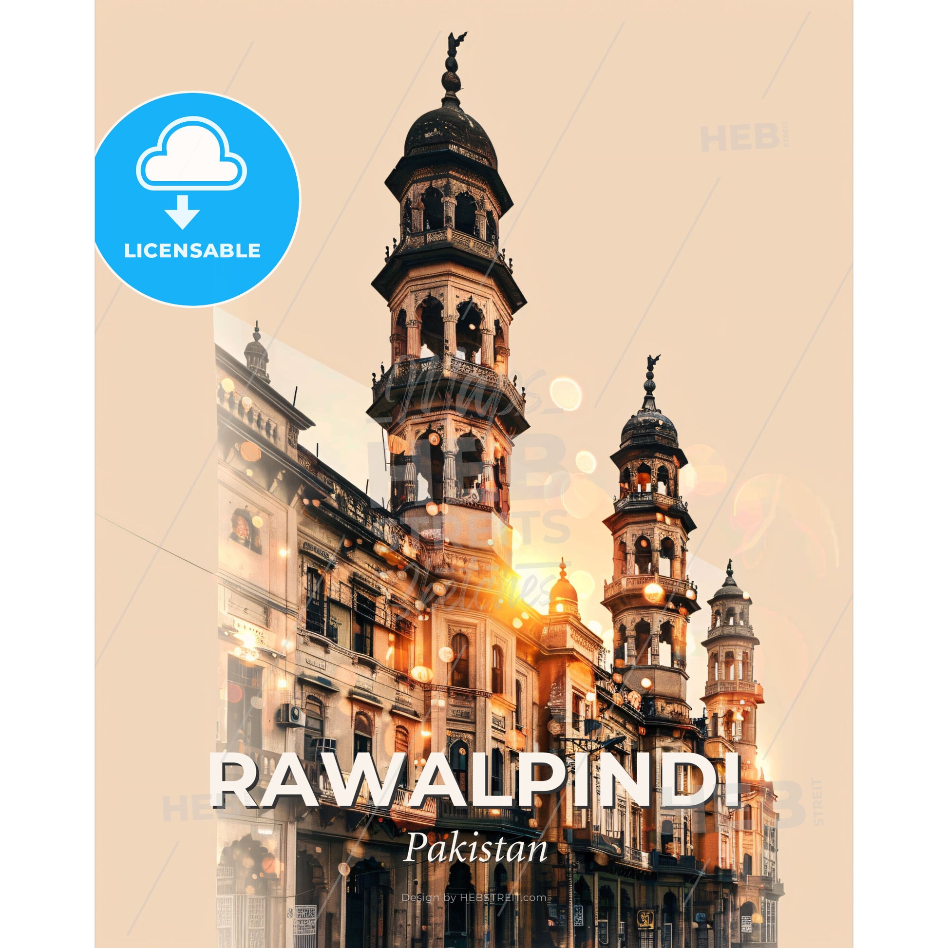 Rawalpindi Pakistan Skyline Night Glow Artwork - A building with towers and lights - Square format print template