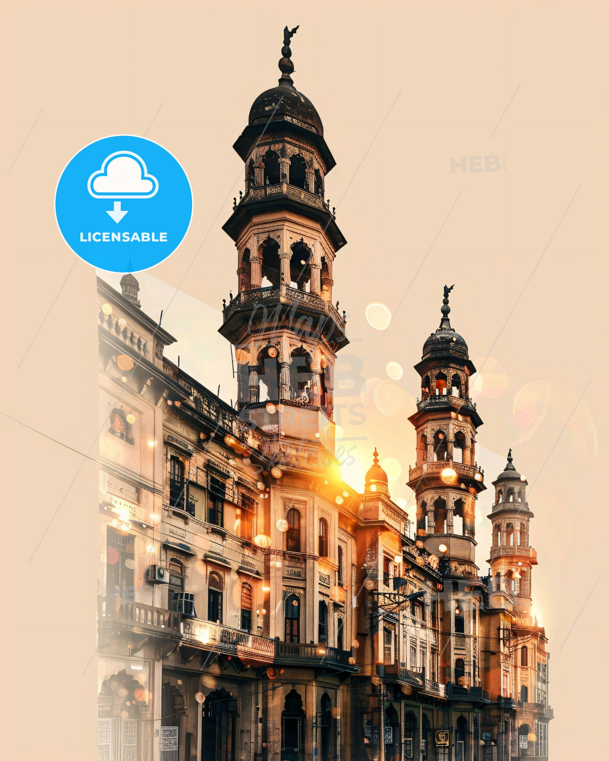 Rawalpindi Pakistan Skyline Night Glow Artwork - A building with towers and lights