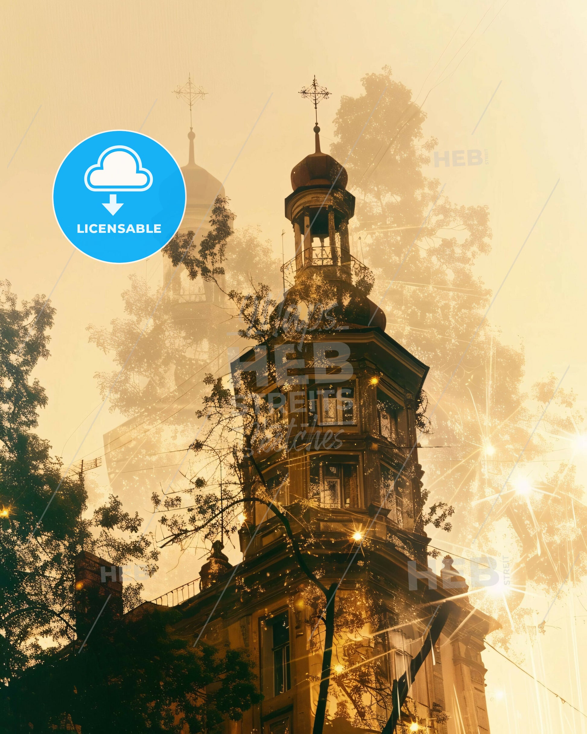 Rîbnița City Skyline Architecture Poster - A building with a tower and trees