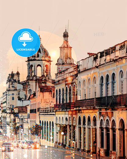 Recife Skyline Art: Local Icons on Beige - A group of buildings with a dome shaped roof