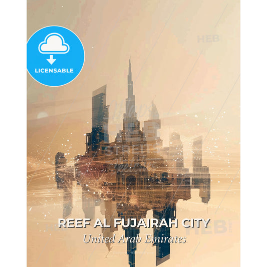 Reef Al Fujairah City Poster: Traditional Architecture and Modern Skyline - A city with many buildings - Square format print template