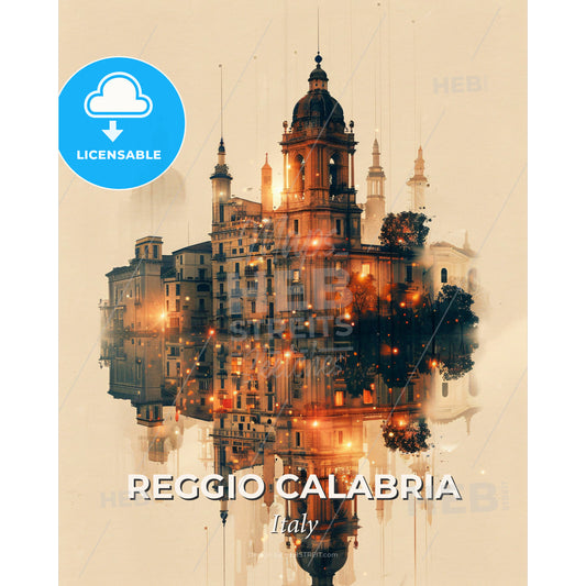 City Skyline Night Glam Italy Architecture - A building with a bell tower and a tower and a building with a tower and a building with a tower and a building with a tower and a building with a tower and a building with a tower - Square format print template