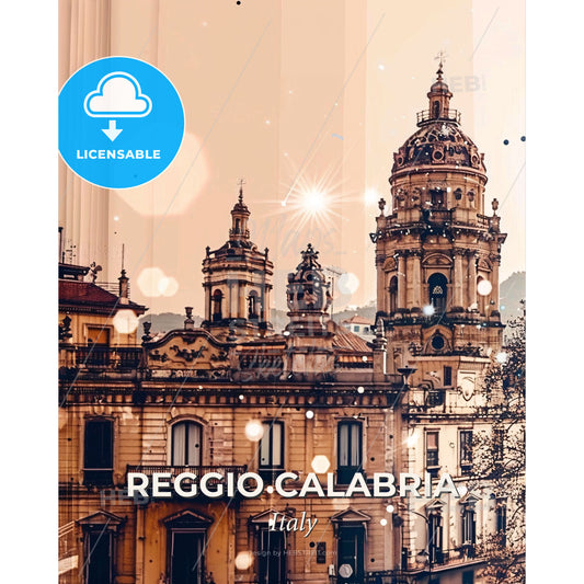 Reggio Calabria City Skyline Iconic Architecture Poster - A building with a dome on top - Square format print template