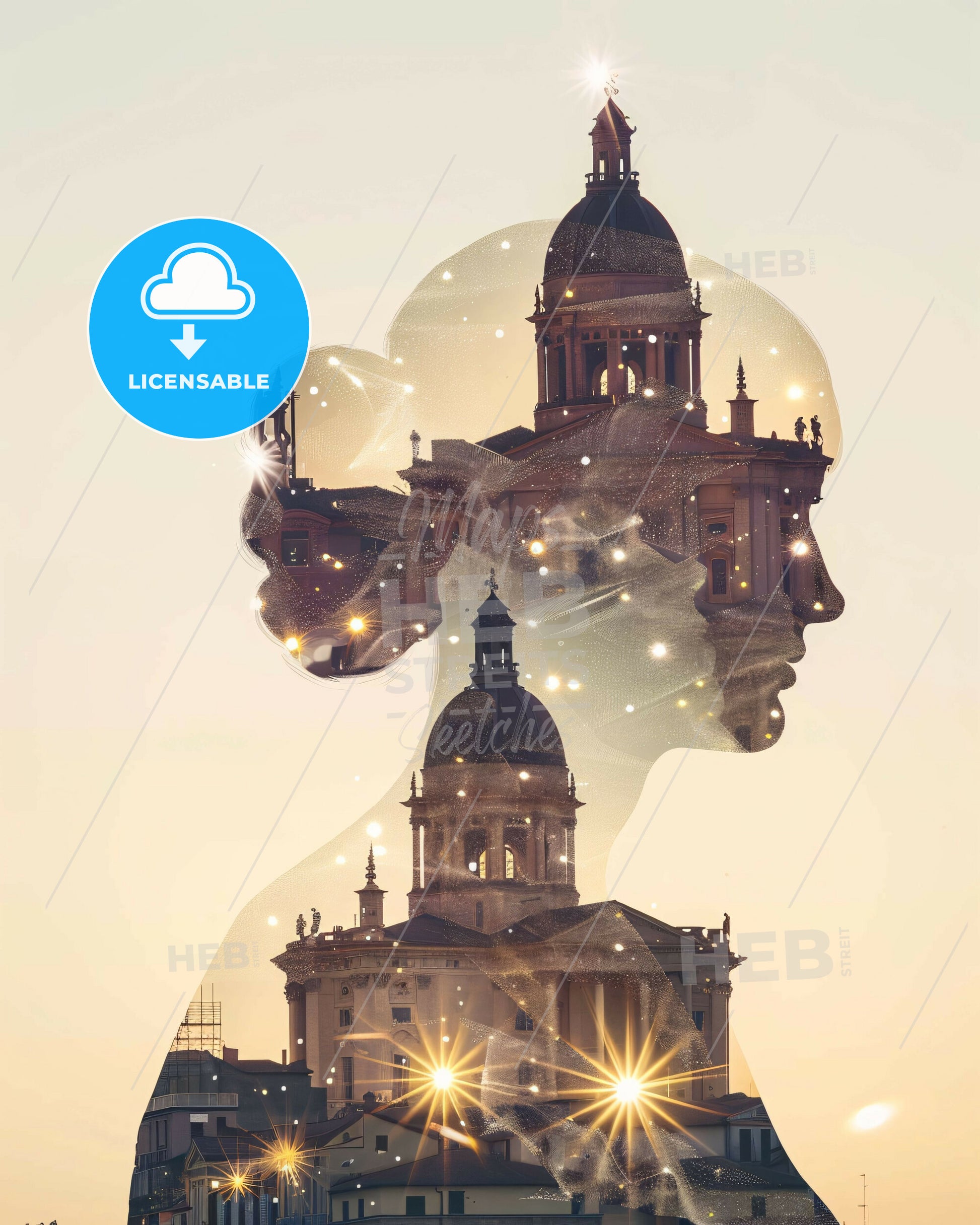 Reggio Emilia Urban Beauty Skyline Poster - A double exposure of a woman's face and buildings