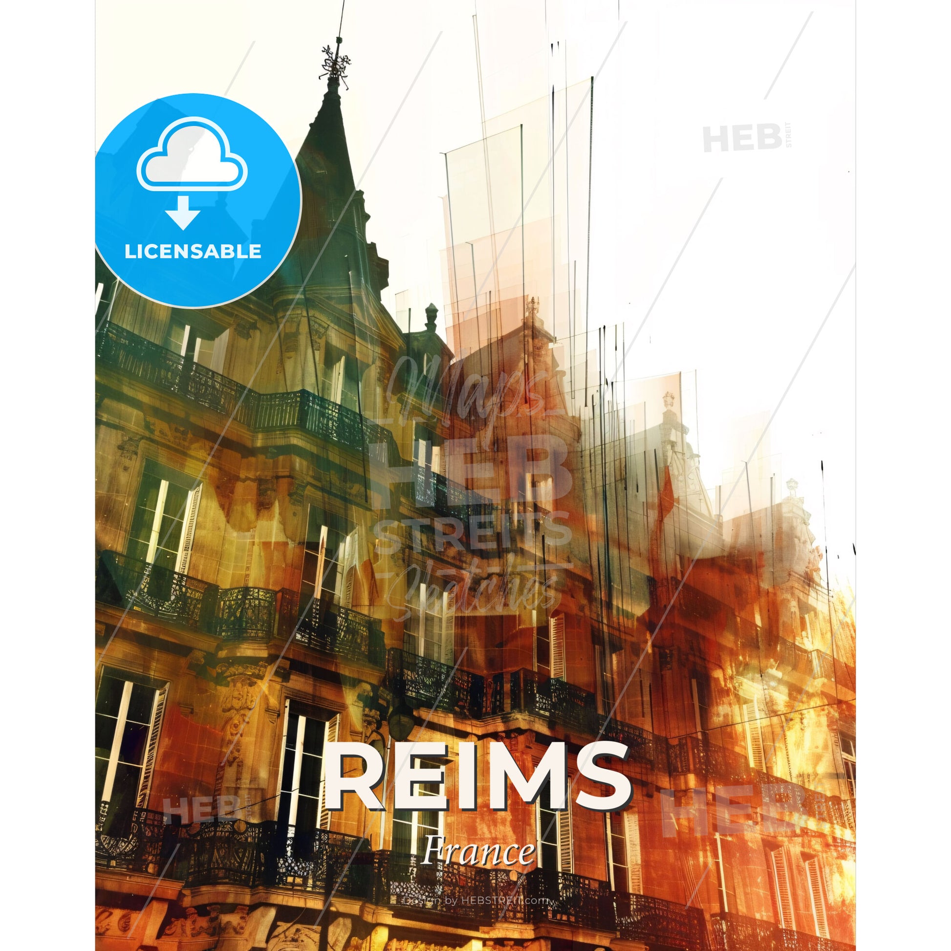 Reims France Modern Skyline Architectural Silhouette - A building with many windows - Square format print template