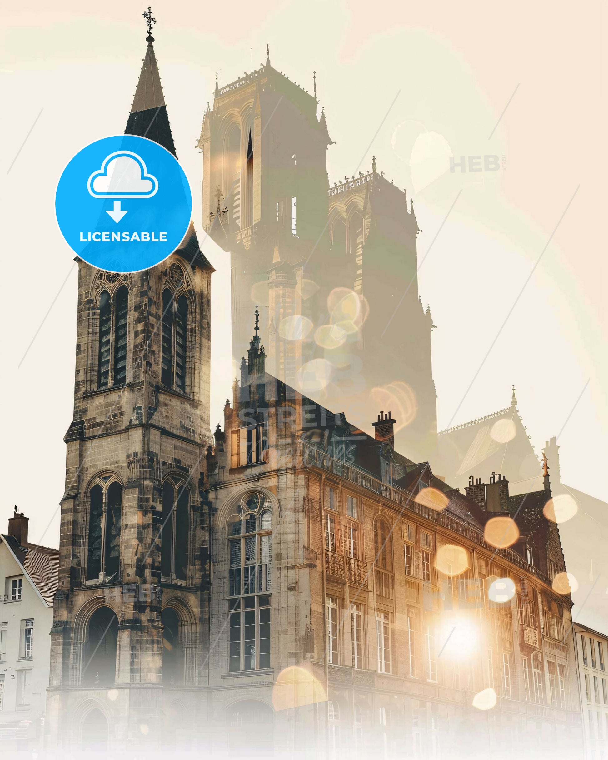 Reims Skyline Composite Art Poster with Subtle Backlights - A building with a tower