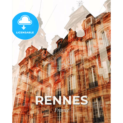 Rennes Double Exposure Skyline Composite Masterpiece - A building with a clock tower - Square format print template