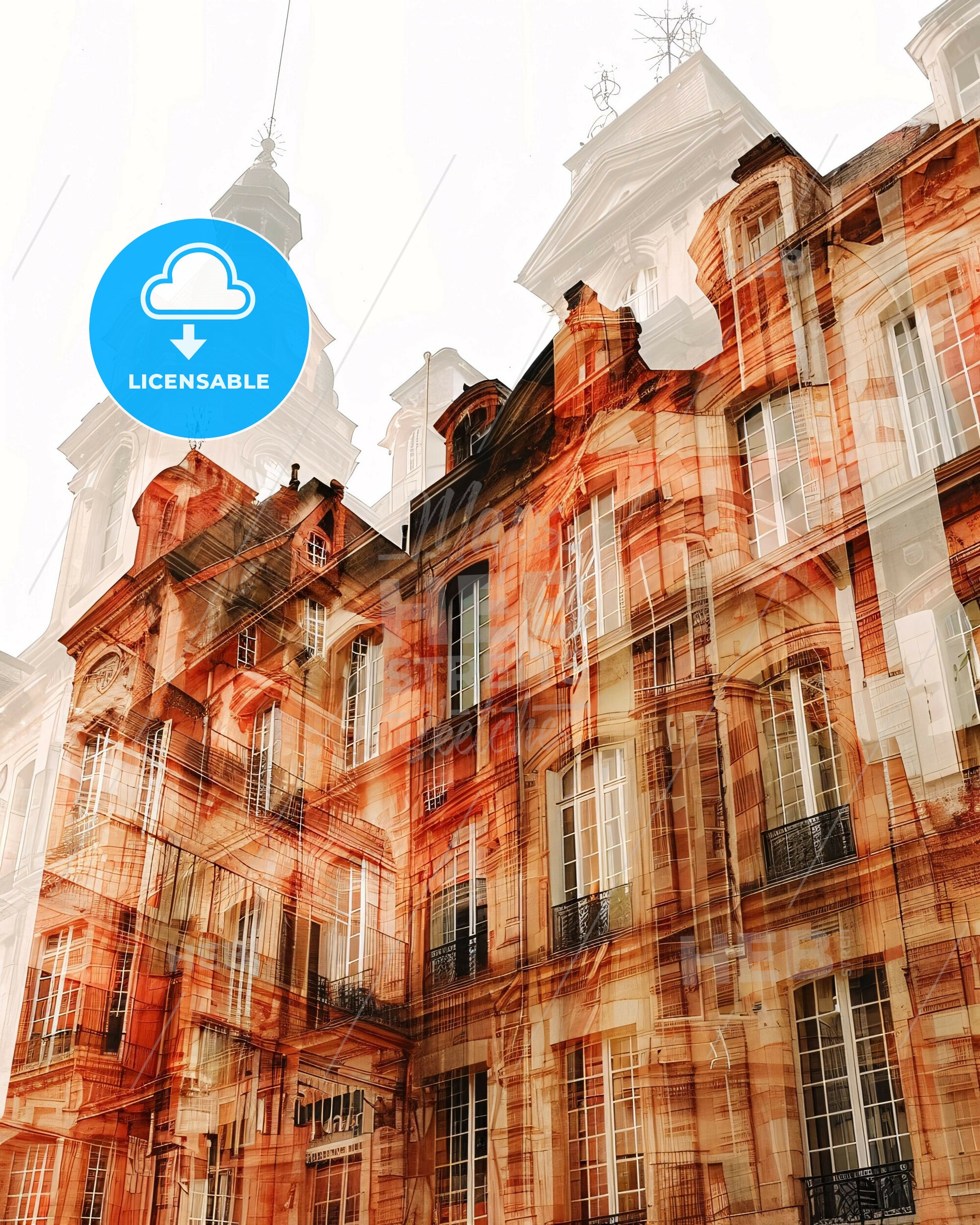 Rennes Double Exposure Skyline Composite Masterpiece - A building with a clock tower