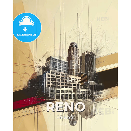 Reno City Skyline Double Exposure Poster Art - A drawing of a building - Square format print template