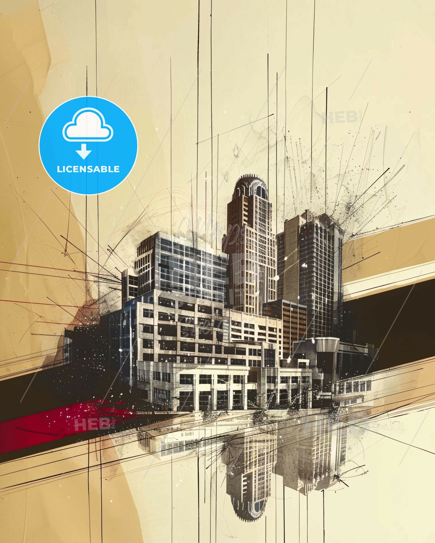 Reno City Skyline Double Exposure Poster Art - A drawing of a building