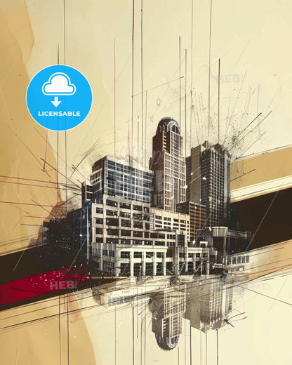 Reno City Skyline Double Exposure Poster Art - A drawing of a building