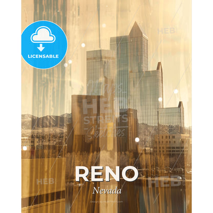 Reno City Lights Skyline Composite Art Poster - A city with tall buildings and trees - Square format print template