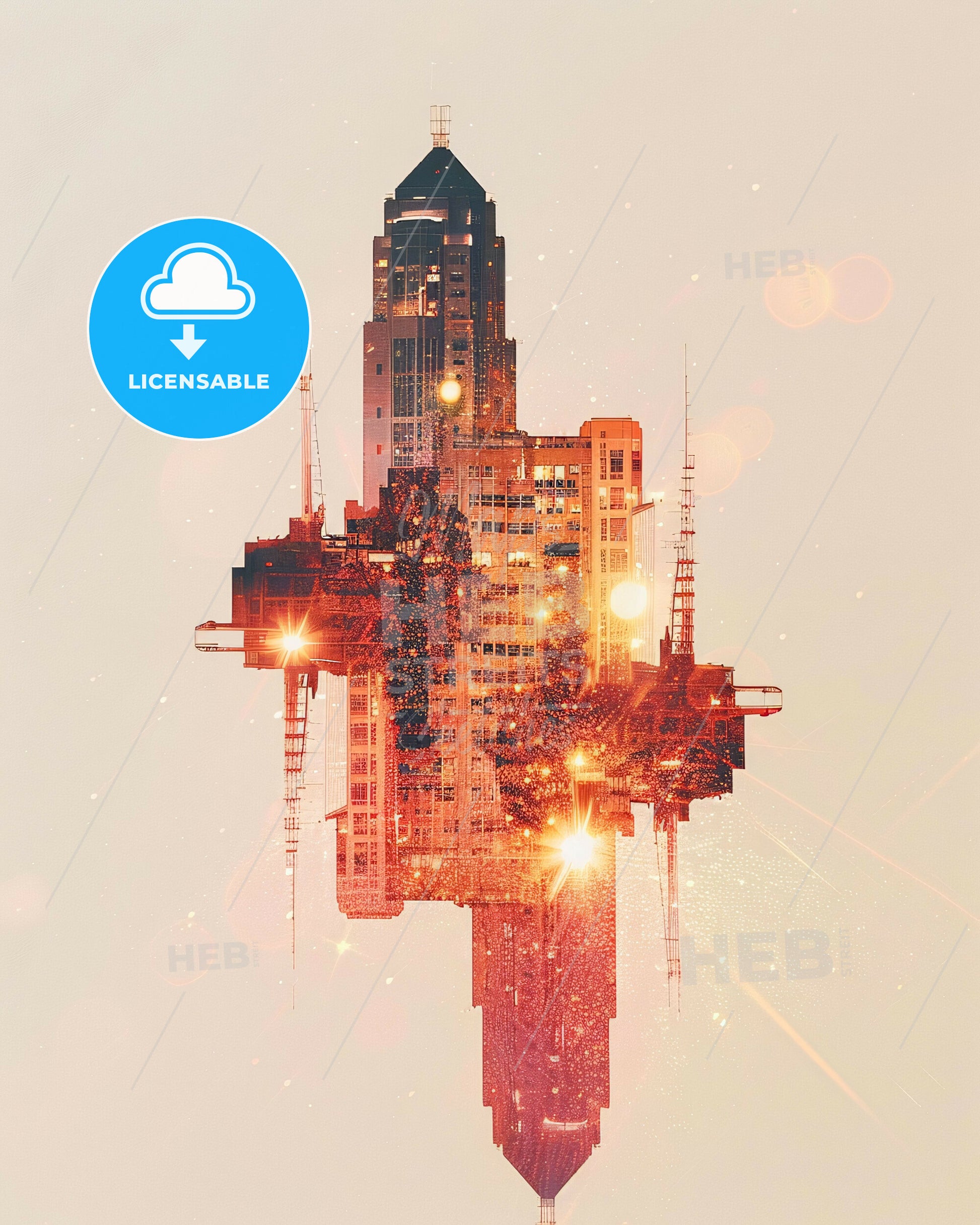 Renton City Skyline Composite Beige Poster Art - A tall building with many windows