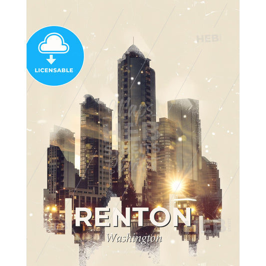 Renton City Skyline Double Composite Artwork - A city skyline with lights - Square format print template