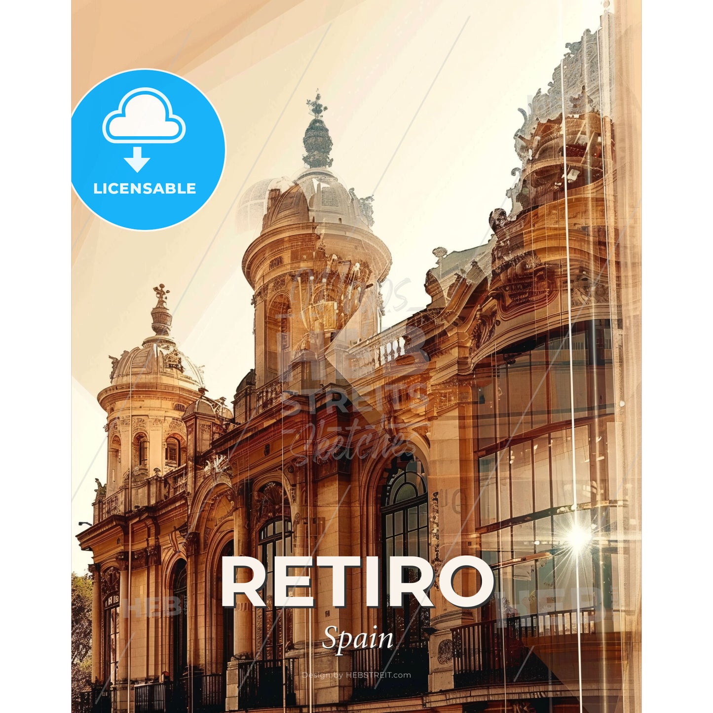 Retiro's Cityscape's Colorful Sparkles - Kelvingrove Art Gallery and Museum with a large tower - Square format print template