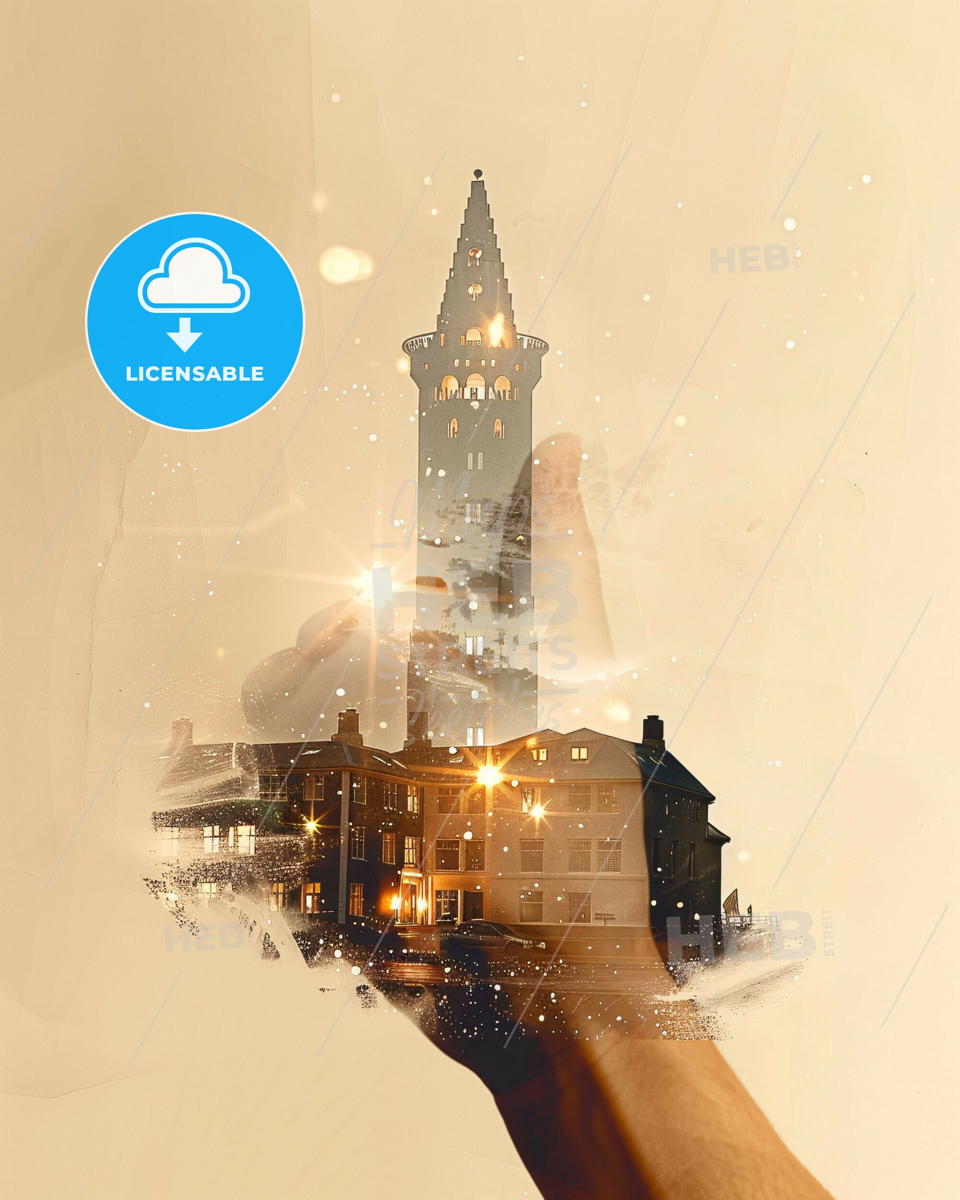 Reykjavík Skyline Composite Art Poster - A hand holding a tower and buildings