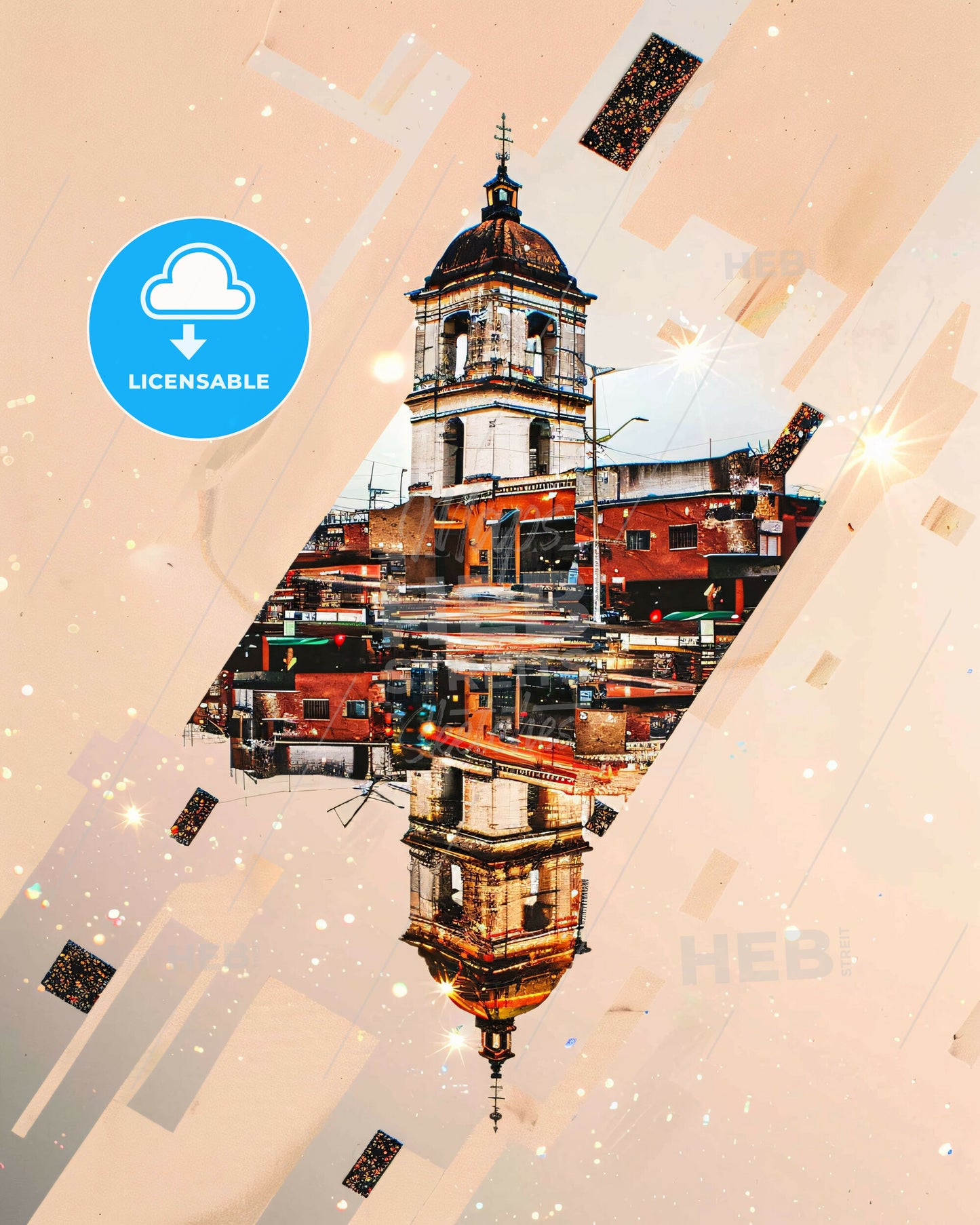 Reynosa City: Local Icons Double Exposure Art - A building with a bell tower