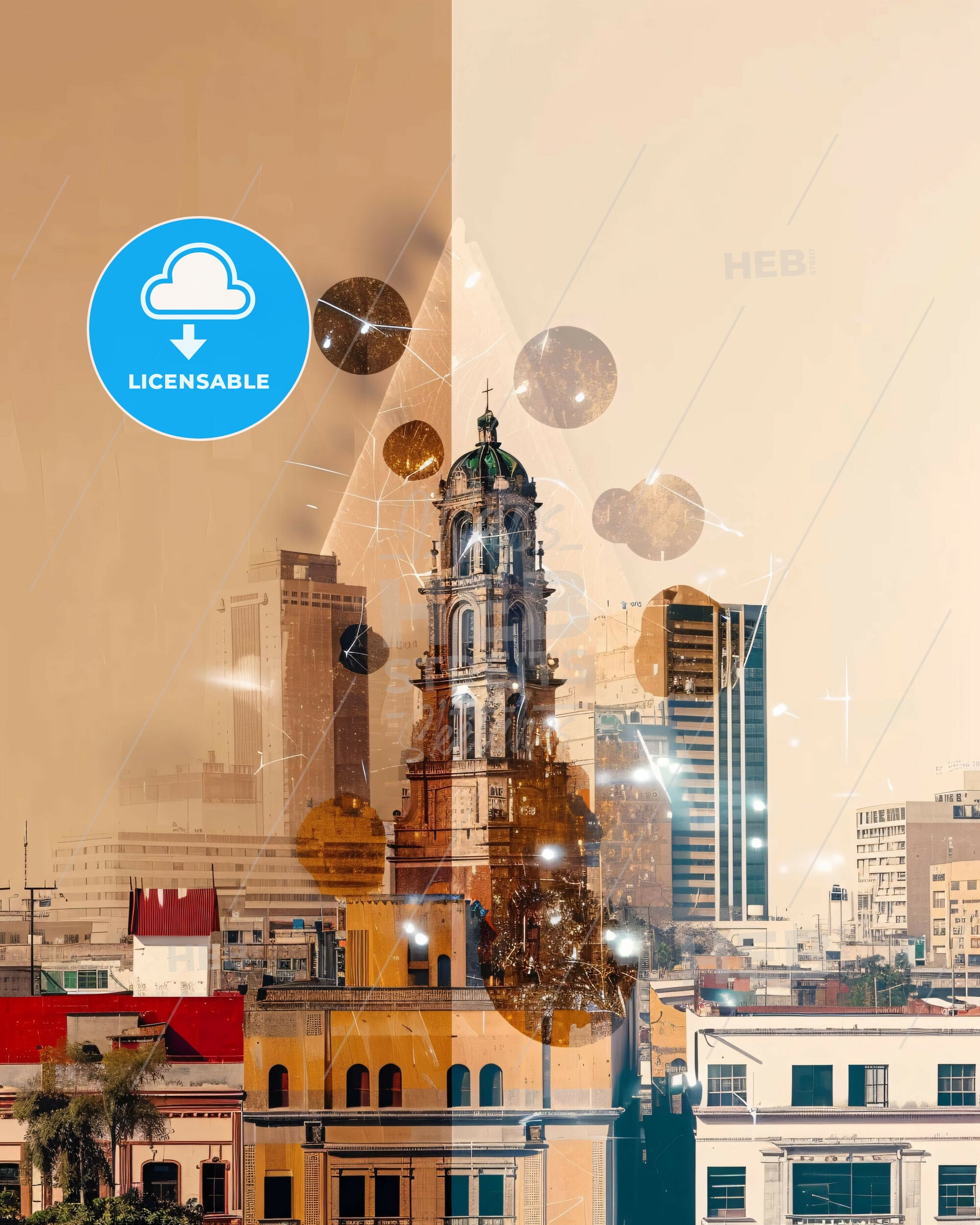 Reynosa City Gems Skyline Composite Art - A city with a tower