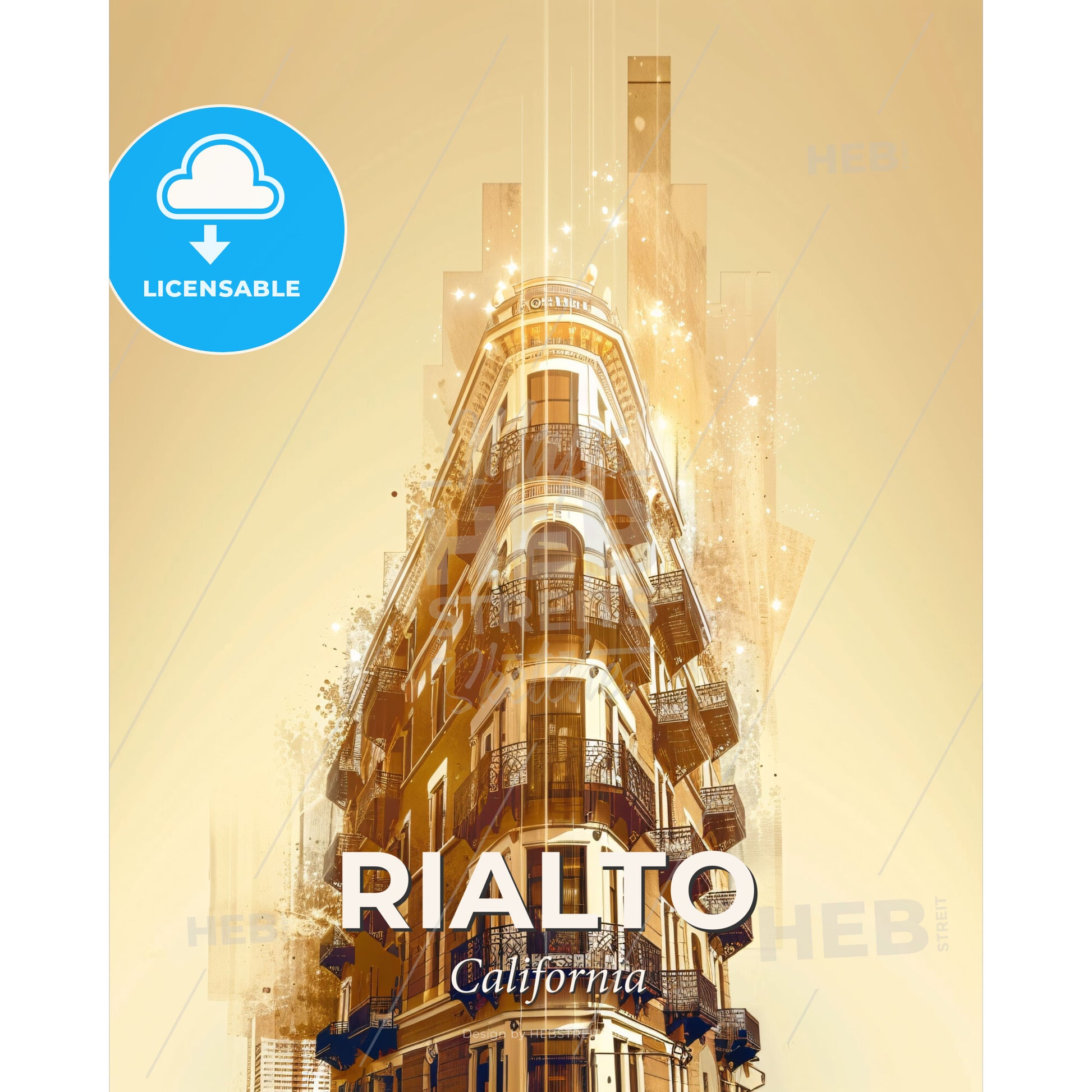 Rialto City Lights Poster Skyline - A building with many balconies - Square format print template