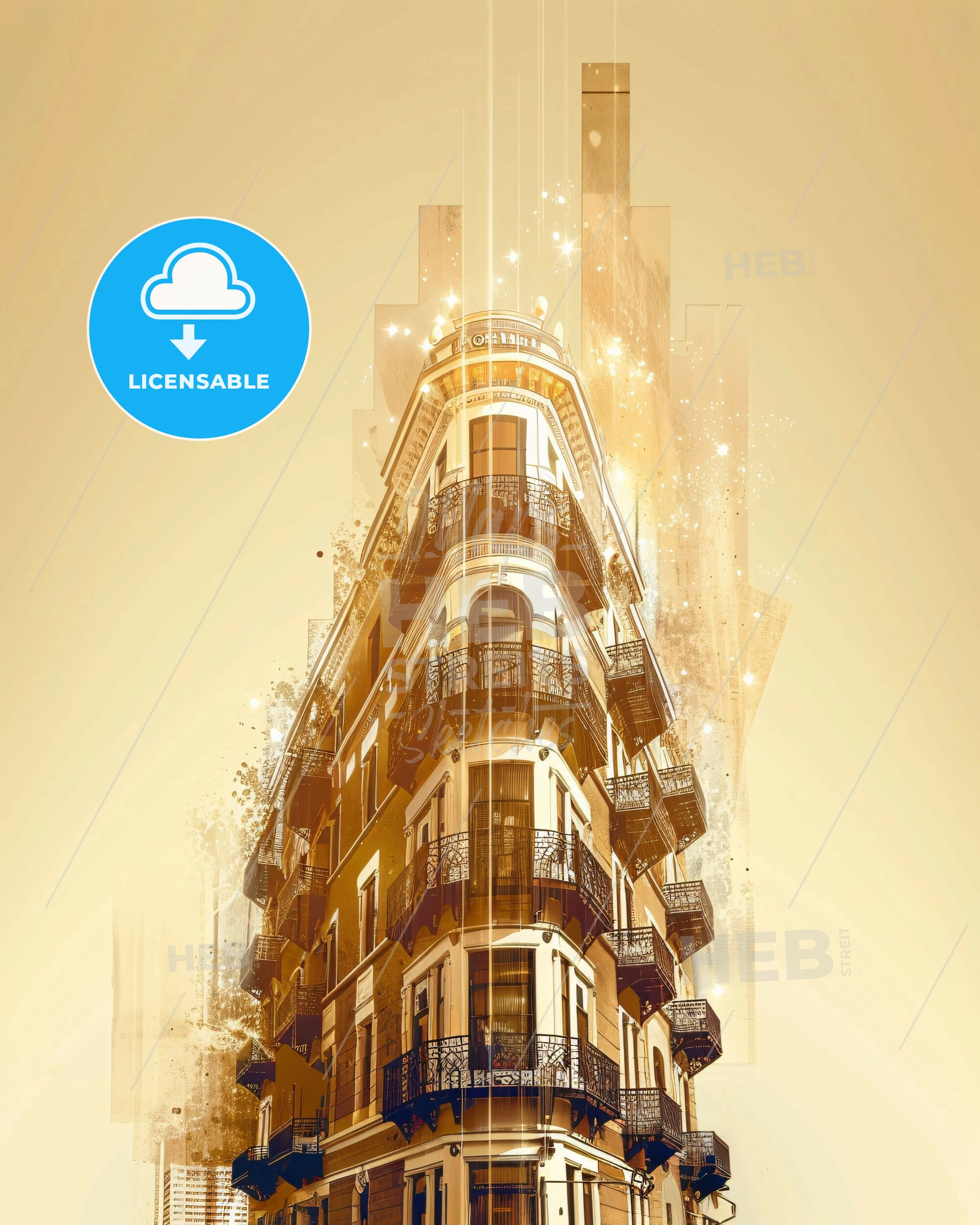 Rialto City Lights Poster Skyline - A building with many balconies