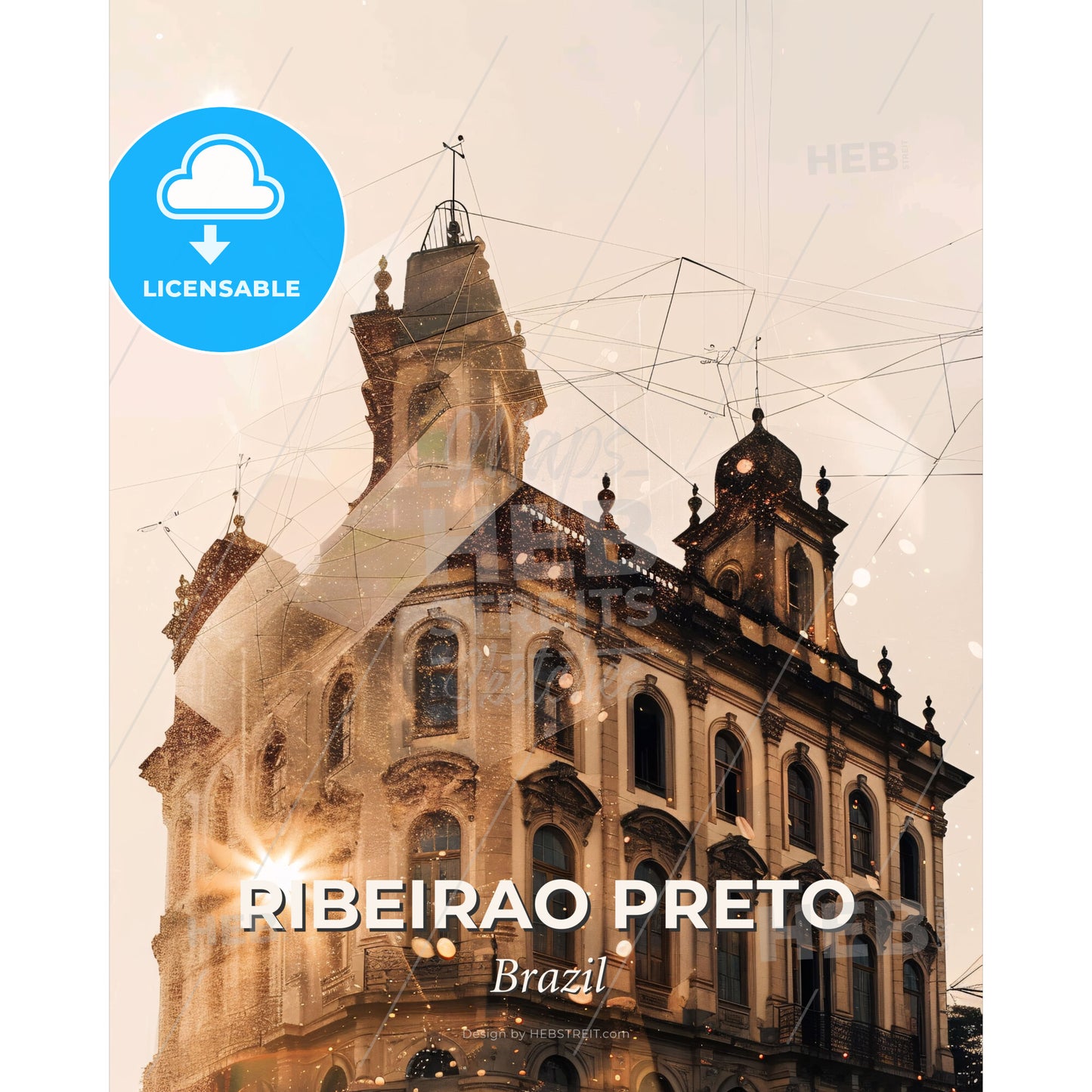Ribeirao Preto City Skyline Double Exposure Poster - A building with a tower and a tower - Square format print template