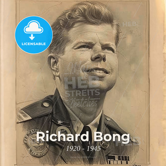 Richard Bong, 1920 - 1945, American fighter ace - A Drawing Of A Man In A Military Uniform Print Template