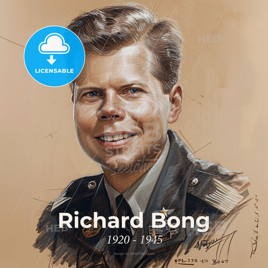 Richard Bong, 1920 - 1945, American fighter ace - A Man In A Military Uniform Print Template