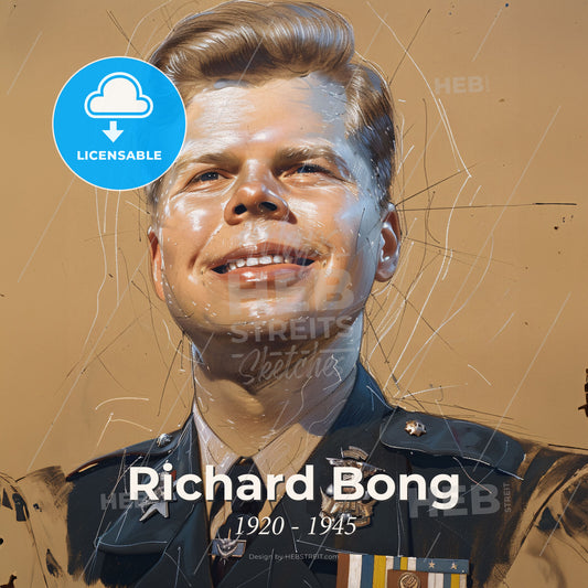 Richard Bong, 1920 - 1945, American fighter ace - A Man In Military Uniform Print Template