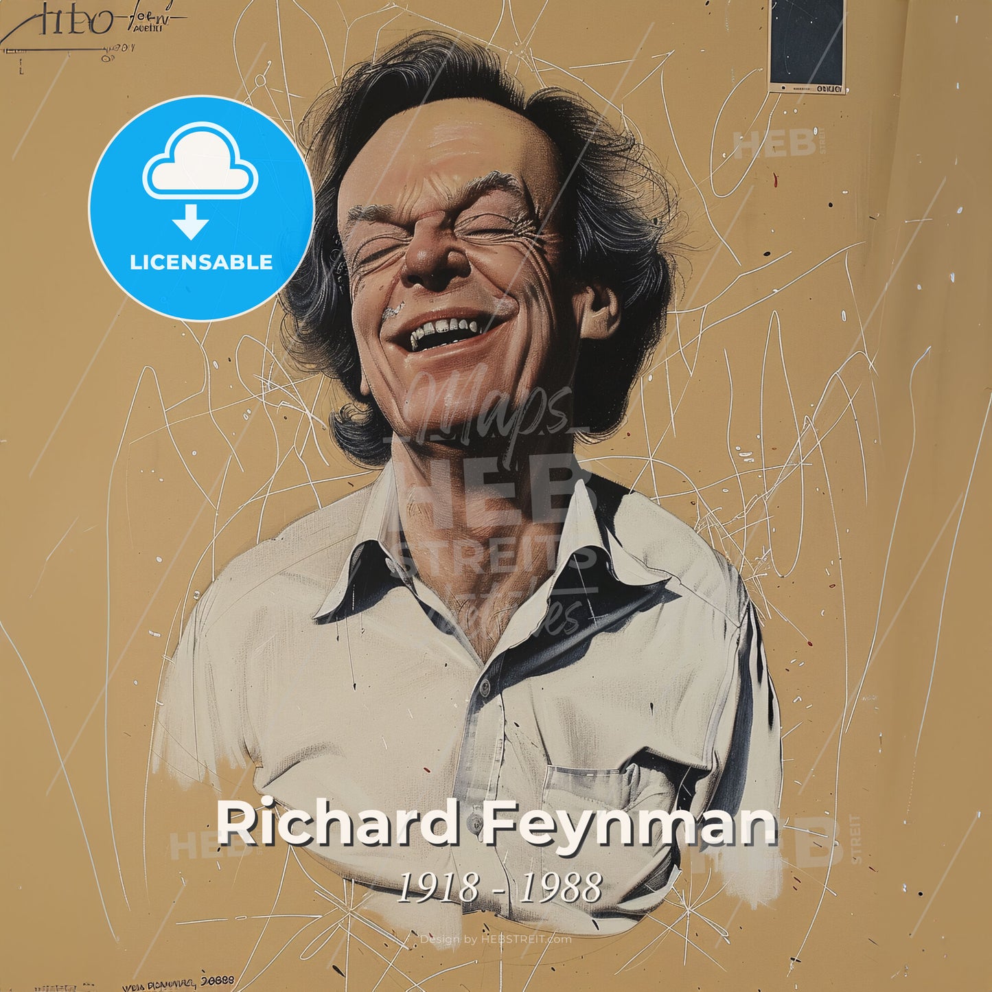 Richard Feynman, 1918 - 1988, American physicist - A Man With His Eyes Closed Print Template