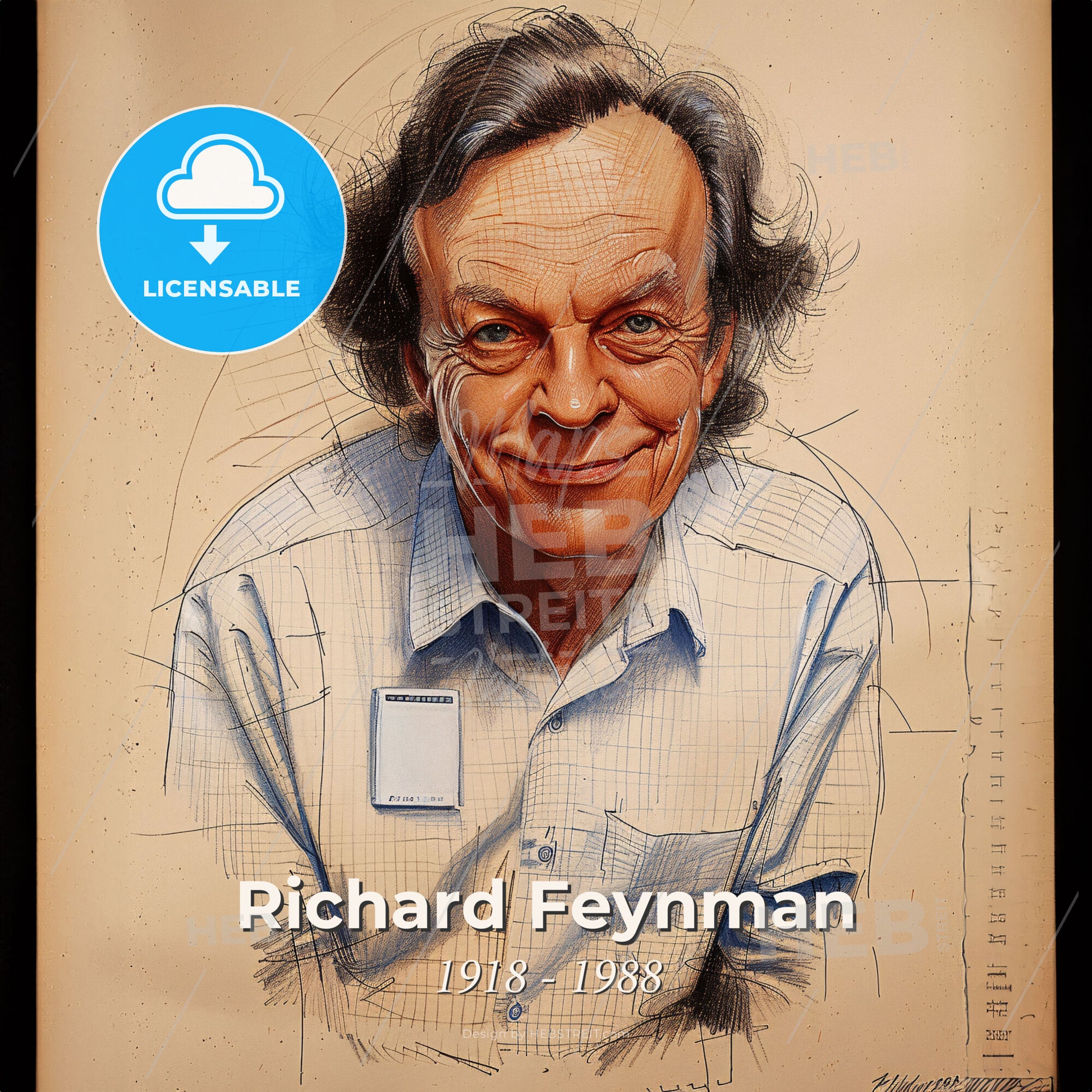 Richard Feynman, 1918 - 1988, American physicist - A Drawing Of A Man Print Template